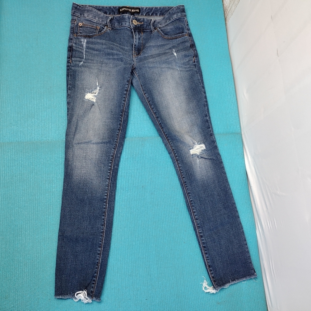 Express Jeans Women's Ripped Raw Hem Leggings Low Rise Size 8